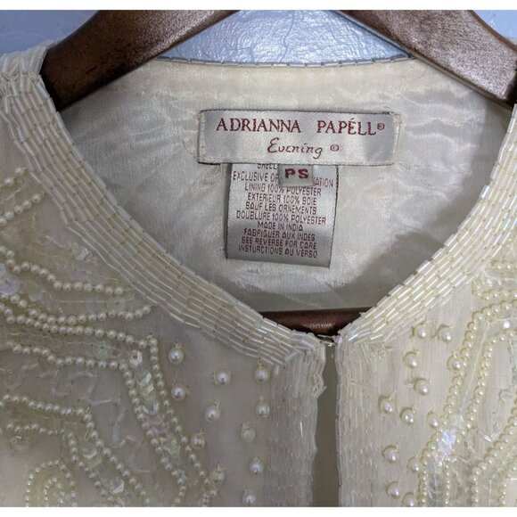 Adrian Papier Womens Ivory Beaded Silk Jacket 24 sz PS Evening - Picture 10 of 16